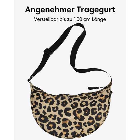 LARKSON Crossbody Bag Damen & Herren Beige Leo - Solveig Medium - Umhängetasche im Halbmond Style - Halbrunde Schultertasche - Moon Bag Design - Wasserabweisend