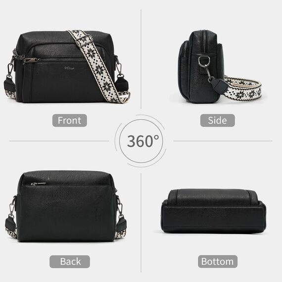 HILAEX Umhängetasche Damen mit Anti Diebstahl, Handtasche Damen Mittelgroß mit Vielen Fächern Verstellbar Abnehmbar Breiter Gurt, 26 x 10 x 20 cm Schwarz