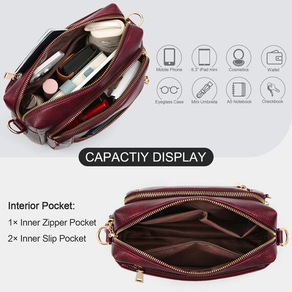 HILAEX Umhängetasche Damen mit Anti Diebstahl, Handtasche Damen Mittelgroß mit 4 Fächern, mit Verstellbar Abnehmbar Breiter Gurt