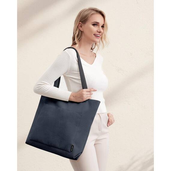 Prite Handtasche Damen Tote Bag Shopper Groß Umhängetasche Cord Beuteltasche Stofftasche für College Schule Arbeit Reisen Einkaufen (Grau)