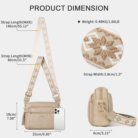 HILAEX Umhängetasche Damen mit Anti Diebstahl, Handtasche Damen Mittelgroß mit 4 Fächern, mit Verstellbar Abnehmbar Breiter Gurt