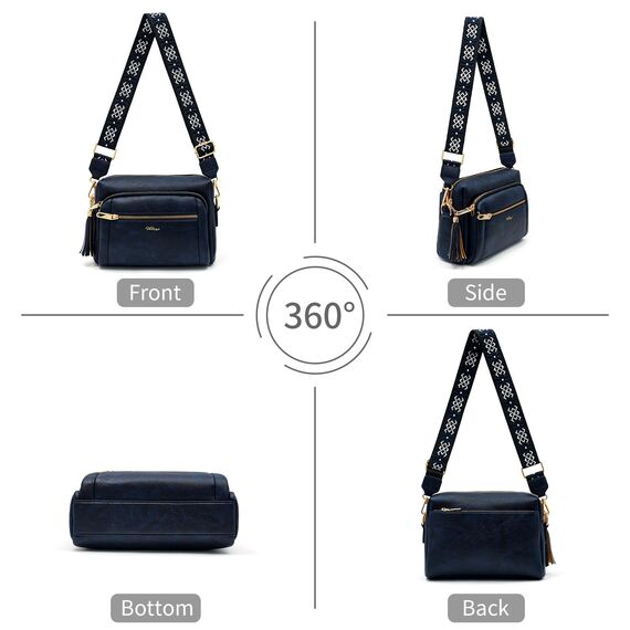 HILAEX Umhängetasche Damen mit Anti Diebstahl, Handtasche Damen Mittelgroß mit 4 Fächern, mit Verstellbar Abnehmbar Breiter Gurt Blau