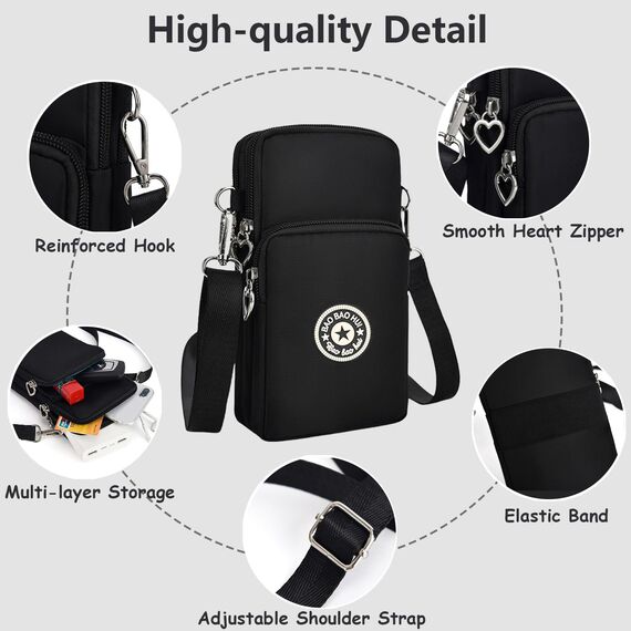 Aucuu Handytasche zum Umhängen Damen，Nylon Kleine Umhängetasche mit Kopfhörer Eingang，Mini Crossbody Schultertasche Handytasche，Handy Schultertasche ür Handy unter 7 Zoll