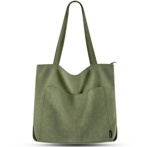 Prite Handtasche Damen Tote Bag Shopper Groß Umhängetasche Cord Beuteltasche Stofftasche für College Schule Arbeit Reisen Einkaufen (Grün)