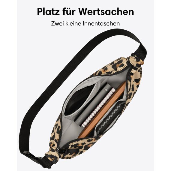 LARKSON Crossbody Bag Damen & Herren Beige Leo - Solveig Medium - Umhängetasche im Halbmond Style - Halbrunde Schultertasche - Moon Bag Design - Wasserabweisend