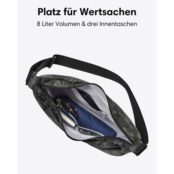 LARKSON Crossbody Bag Damen & Herren Grau Leo - Solveig Large - Große Umhängetasche im Halbmond Style - Halbrunde Schultertasche - Moon Bag Design - Wasserabweisend