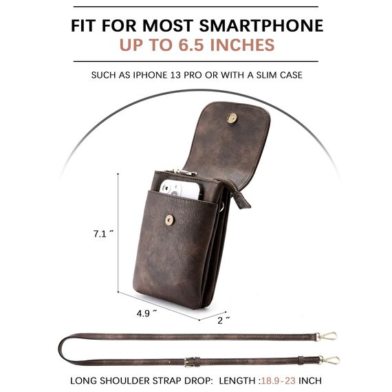 BOSTANTEN Klein Handytasche zum Umhängen, PU Leder Handy Umhängetasche Damen, Handytasche mit Geldbörse zum Umhängen, handtasche damen umhängetasche für Designer Kaffee
