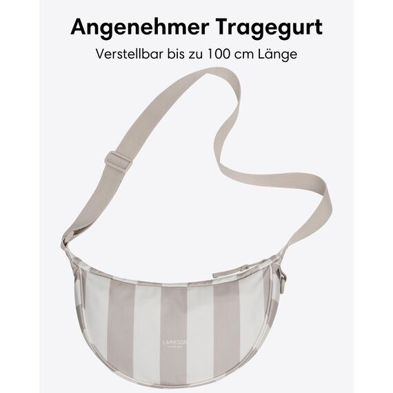 LARKSON Crossbody Bag Damen & Herren Beige Gestreift - Solveig Small - Umhängetasche im Halbmond Style - Halbrunde Schultertasche - Moon Bag Design - Wasserabweisend