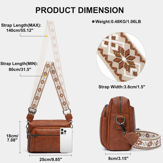 HILAEX Umhängetasche Damen mit Anti Diebstahl, Handtasche Damen Mittelgroß mit 4 Fächern, mit Verstellbar Abnehmbar Breiter Gurt