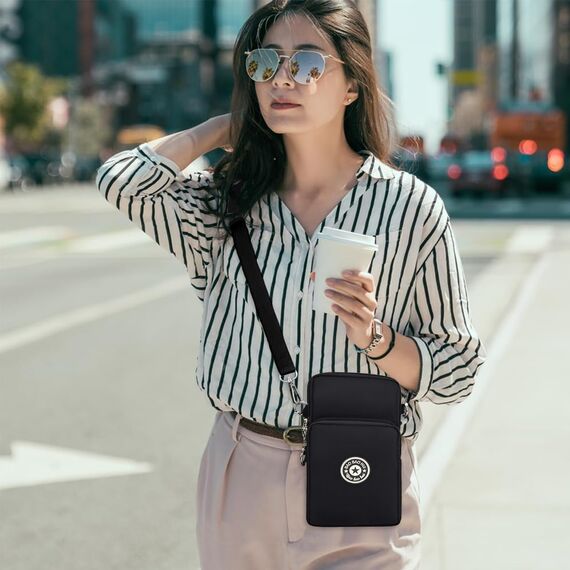 Aucuu Handytasche zum Umhängen Damen，Nylon Kleine Umhängetasche mit Kopfhörer Eingang，Mini Crossbody Schultertasche Handytasche，Handy Schultertasche ür Handy unter 7 Zoll