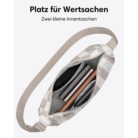 LARKSON Crossbody Bag Damen & Herren Beige Gestreift - Solveig Medium - Umhängetasche im Halbmond Style - Halbrunde Schultertasche - Moon Bag Design - Wasserabweisend
