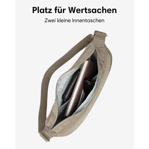 LARKSON Crossbody Bag Damen & Herren Grau - Solveig Medium - Umhängetasche im Halbmond Style - Halbrunde Schultertasche - Moon Bag Design - Wasserabweisend