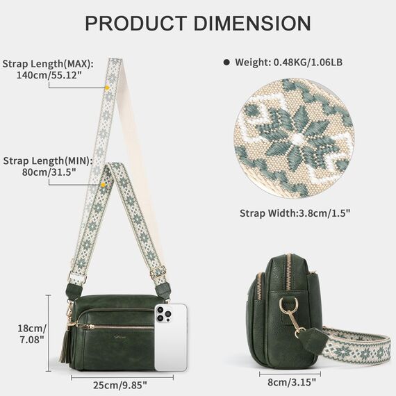 HILAEX Umhängetasche Damen mit Anti Diebstahl, Handtasche Damen Mittelgroß mit 4 Fächern, mit Verstellbar Abnehmbar Breiter Gurt