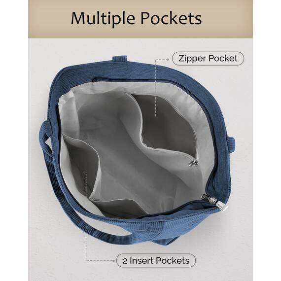 Prite Handtasche Damen Tote Bag Shopper Groß Umhängetasche Cord Beuteltasche Stofftasche für College Schule Arbeit Reisen Einkaufen