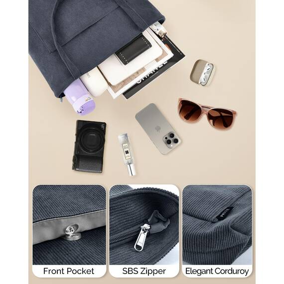 Prite Handtasche Damen Tote Bag Shopper Groß Umhängetasche Cord Beuteltasche Stofftasche für College Schule Arbeit Reisen Einkaufen (Grau)