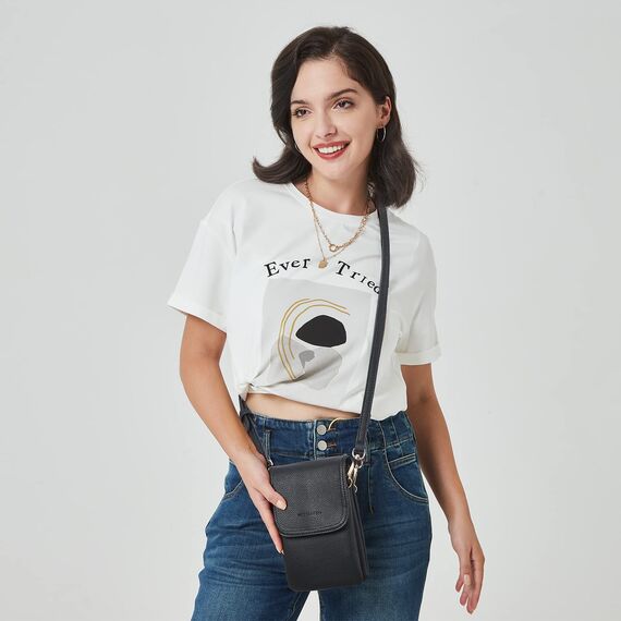 BOSTANTEN Klein Handytasche zum Umhängen, PU Leder Handy Umhängetasche Damen, Handytasche mit Geldbörse zum Umhängen, handtasche damen umhängetasche für Designer Schwarz