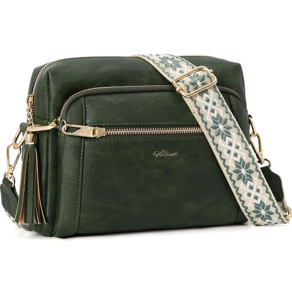 HILAEX Umhängetasche Damen mit Anti Diebstahl, Handtasche Damen Mittelgroß mit 4 Fächern, mit Verstellbar Abnehmbar Breiter Gurt