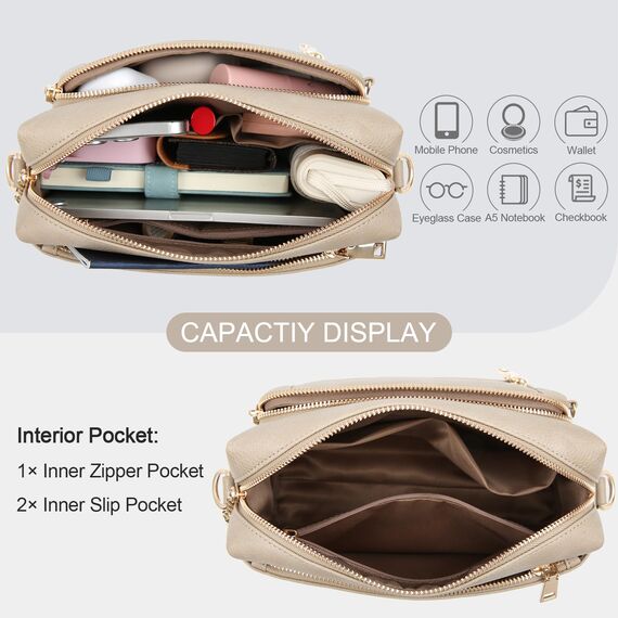 HILAEX Umhängetasche Damen mit Anti Diebstahl, Handtasche Damen Mittelgroß mit 4 Fächern, mit Verstellbar Abnehmbar Breiter Gurt