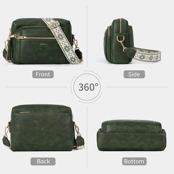 HILAEX Umhängetasche Damen mit Anti Diebstahl, Handtasche Damen Mittelgroß mit 4 Fächern, mit Verstellbar Abnehmbar Breiter Gurt