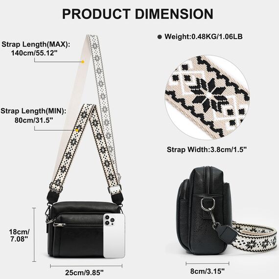 HILAEX Umhängetasche Damen mit Anti Diebstahl, Handtasche Damen Mittelgroß mit 4 Fächern, mit Verstellbar Abnehmbar Breiter Gurt