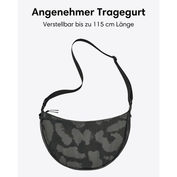LARKSON Crossbody Bag Damen & Herren Grau Leo - Solveig Large - Große Umhängetasche im Halbmond Style - Halbrunde Schultertasche - Moon Bag Design - Wasserabweisend