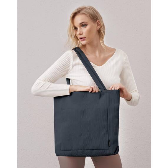 Prite Handtasche Damen Tote Bag Shopper Groß Umhängetasche Cord Beuteltasche Stofftasche für College Schule Arbeit Reisen Einkaufen (Grau)