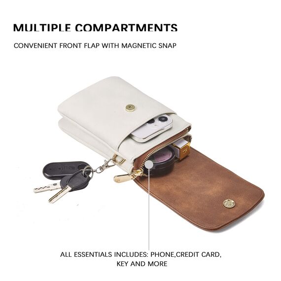 BOSTANTEN Klein Handytasche zum Umhängen, PU Leder Handy Umhängetasche Damen, Handytasche mit Geldbörse zum Umhängen, handtasche damen umhängetasche für Designer Beige Braun