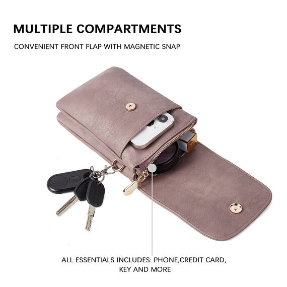 BOSTANTEN Klein Handytasche zum Umhängen, PU Leder Handy Umhängetasche Damen, Handytasche mit Geldbörse zum Umhängen, handtasche damen umhängetasche für Designer Lila