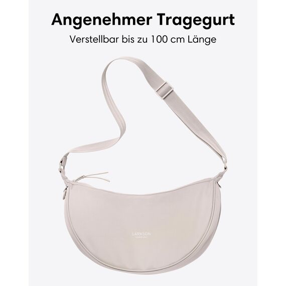 LARKSON Crossbody Bag Damen & Herren Beige - Solveig Medium - Umhängetasche im Halbmond Style - Halbrunde Schultertasche - Moon Bag Design - Wasserabweisend