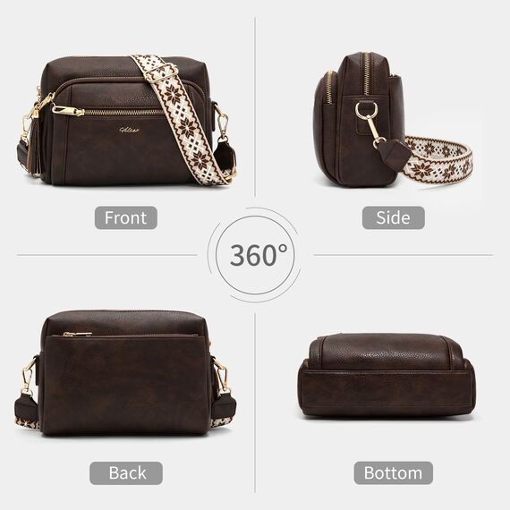 HILAEX Umhängetasche Damen mit Anti Diebstahl, Handtasche Damen Mittelgroß mit 4 Fächern, mit Verstellbar Abnehmbar Breiter Gurt