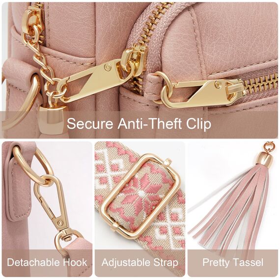 HILAEX Umhängetasche Damen mit Anti Diebstahl, Handtasche Damen Mittelgroß mit 4 Fächern, mit Verstellbar Abnehmbar Breiter Gurt Rosa