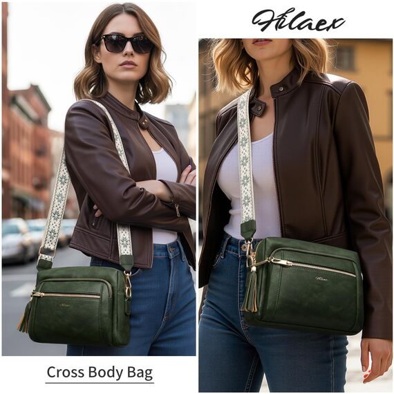 HILAEX Umhängetasche Damen mit Anti Diebstahl, Handtasche Damen Mittelgroß mit 4 Fächern, mit Verstellbar Abnehmbar Breiter Gurt