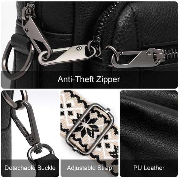 HILAEX Umhängetasche Damen mit Anti Diebstahl, Handtasche Damen Mittelgroß mit Vielen Fächern Verstellbar Abnehmbar Breiter Gurt, 26 x 10 x 20 cm Schwarz