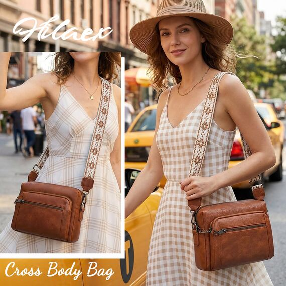 HILAEX Umhängetasche Damen mit Anti Diebstahl, Handtasche Damen Mittelgroß mit 4 Fächern, mit Verstellbar Abnehmbar Breiter Gurt