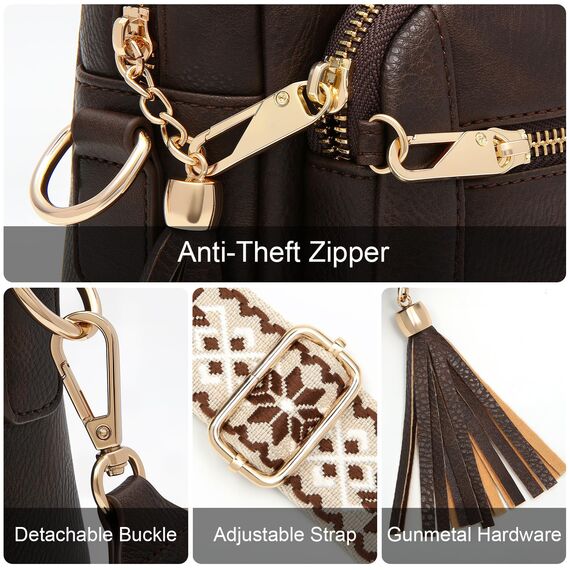 HILAEX Umhängetasche Damen mit Anti Diebstahl, Handtasche Damen Mittelgroß mit 4 Fächern, mit Verstellbar Abnehmbar Breiter Gurt