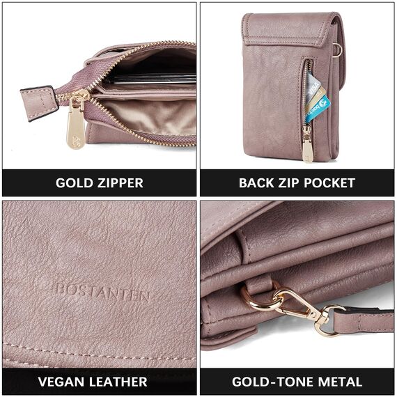 BOSTANTEN Klein Handytasche zum Umhängen, PU Leder Handy Umhängetasche Damen, Handytasche mit Geldbörse zum Umhängen, handtasche damen umhängetasche für Designer Lila