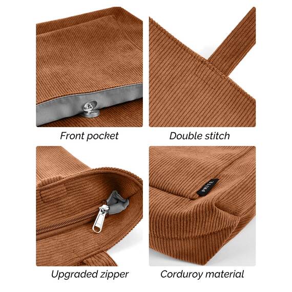 Prite Handtasche Damen Tote Bag Shopper Groß Umhängetasche Cord Beuteltasche Stofftasche für College Schule Arbeit Reisen Einkaufen (Braun)