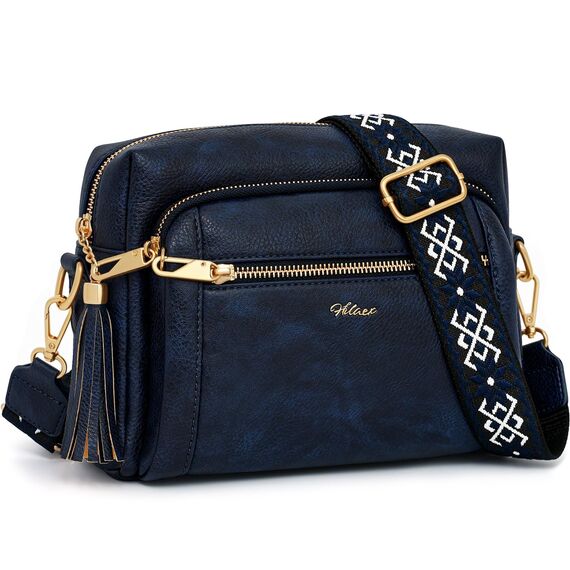 HILAEX Umhängetasche Damen mit Anti Diebstahl, Handtasche Damen Mittelgroß mit 4 Fächern, mit Verstellbar Abnehmbar Breiter Gurt Blau