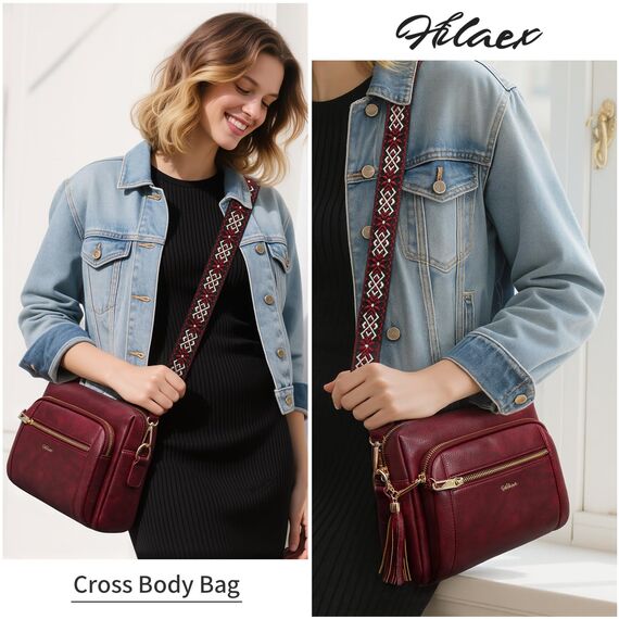 HILAEX Umhängetasche Damen mit Anti Diebstahl, Handtasche Damen Mittelgroß mit 4 Fächern, mit Verstellbar Abnehmbar Breiter Gurt