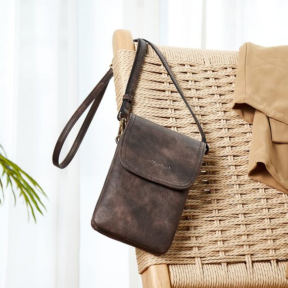 BOSTANTEN Klein Handytasche zum Umhängen, PU Leder Handy Umhängetasche Damen, Handytasche mit Geldbörse zum Umhängen, handtasche damen umhängetasche für Designer Kaffee