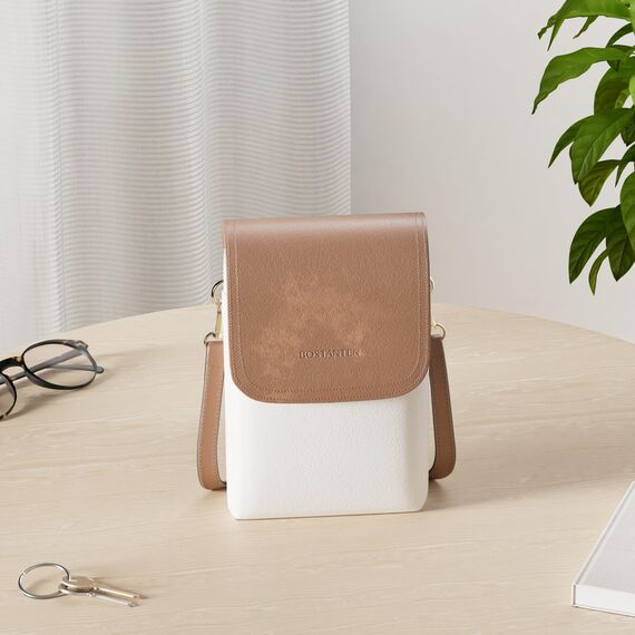 BOSTANTEN Klein Handytasche zum Umhängen, PU Leder Handy Umhängetasche Damen, Handytasche mit Geldbörse zum Umhängen, handtasche damen umhängetasche für Designer Beige Braun