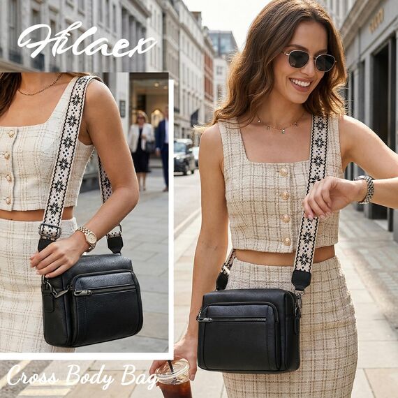 HILAEX Umhängetasche Damen mit Anti Diebstahl, Handtasche Damen Mittelgroß mit 4 Fächern, mit Verstellbar Abnehmbar Breiter Gurt