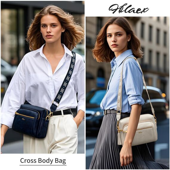 HILAEX Umhängetasche Damen mit Anti Diebstahl, Handtasche Damen Mittelgroß mit 4 Fächern, mit Verstellbar Abnehmbar Breiter Gurt Blau