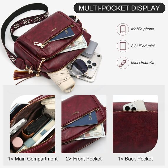 HILAEX Umhängetasche Damen mit Anti Diebstahl, Handtasche Damen Mittelgroß mit 4 Fächern, mit Verstellbar Abnehmbar Breiter Gurt