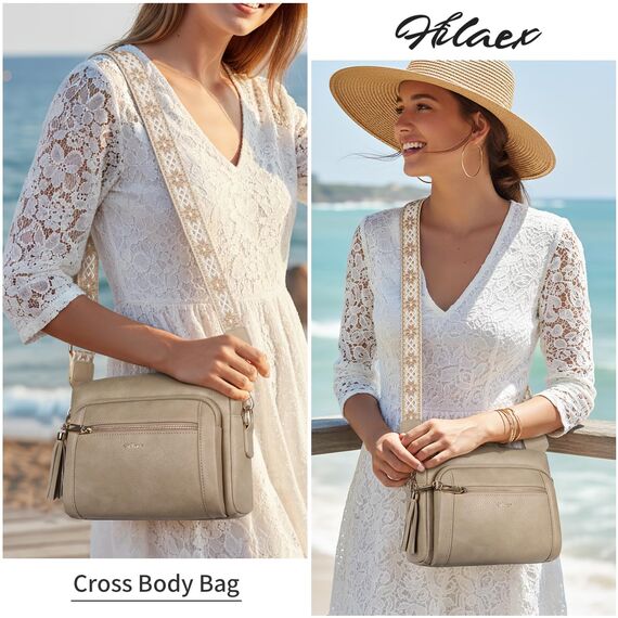 HILAEX Umhängetasche Damen mit Anti Diebstahl, Handtasche Damen Mittelgroß mit 4 Fächern, mit Verstellbar Abnehmbar Breiter Gurt