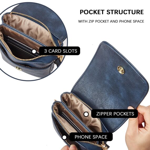 BOSTANTEN Klein Handytasche zum Umhängen, PU Leder Handy Umhängetasche Damen, Handytasche mit Geldbörse zum Umhängen, handtasche damen umhängetasche für Designer Blau