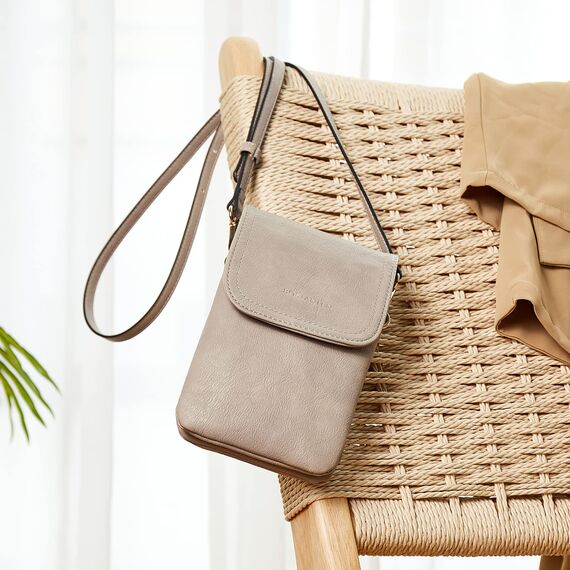 BOSTANTEN Klein Handytasche zum Umhängen, PU Leder Handy Umhängetasche Damen, Handytasche mit Geldbörse zum Umhängen, handtasche damen umhängetasche für Designer Grau