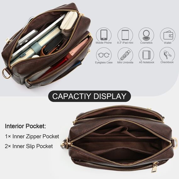 HILAEX Umhängetasche Damen mit Anti Diebstahl, Handtasche Damen Mittelgroß mit 4 Fächern, mit Verstellbar Abnehmbar Breiter Gurt