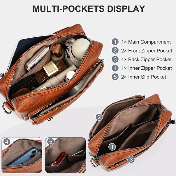 HILAEX Umhängetasche Damen mit Anti Diebstahl, Handtasche Damen Mittelgroß mit 4 Fächern, mit Verstellbar Abnehmbar Breiter Gurt