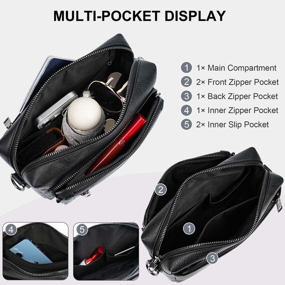 HILAEX Umhängetasche Damen mit Anti Diebstahl, Handtasche Damen Mittelgroß mit 4 Fächern, mit Verstellbar Abnehmbar Breiter Gurt